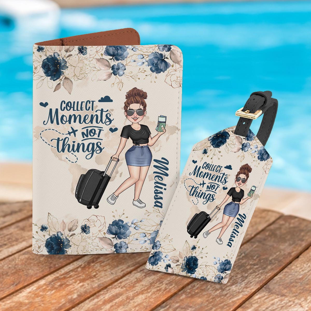 Collect Moments, Not Things - Personalized Travelling Leather Luggage Tag & Passport Holder