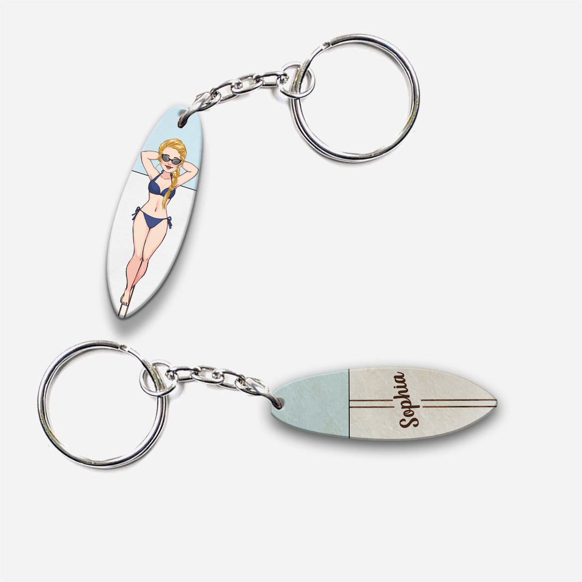 Laying On Board - Personalized Surfing Keychain (Printed On Both Sides)