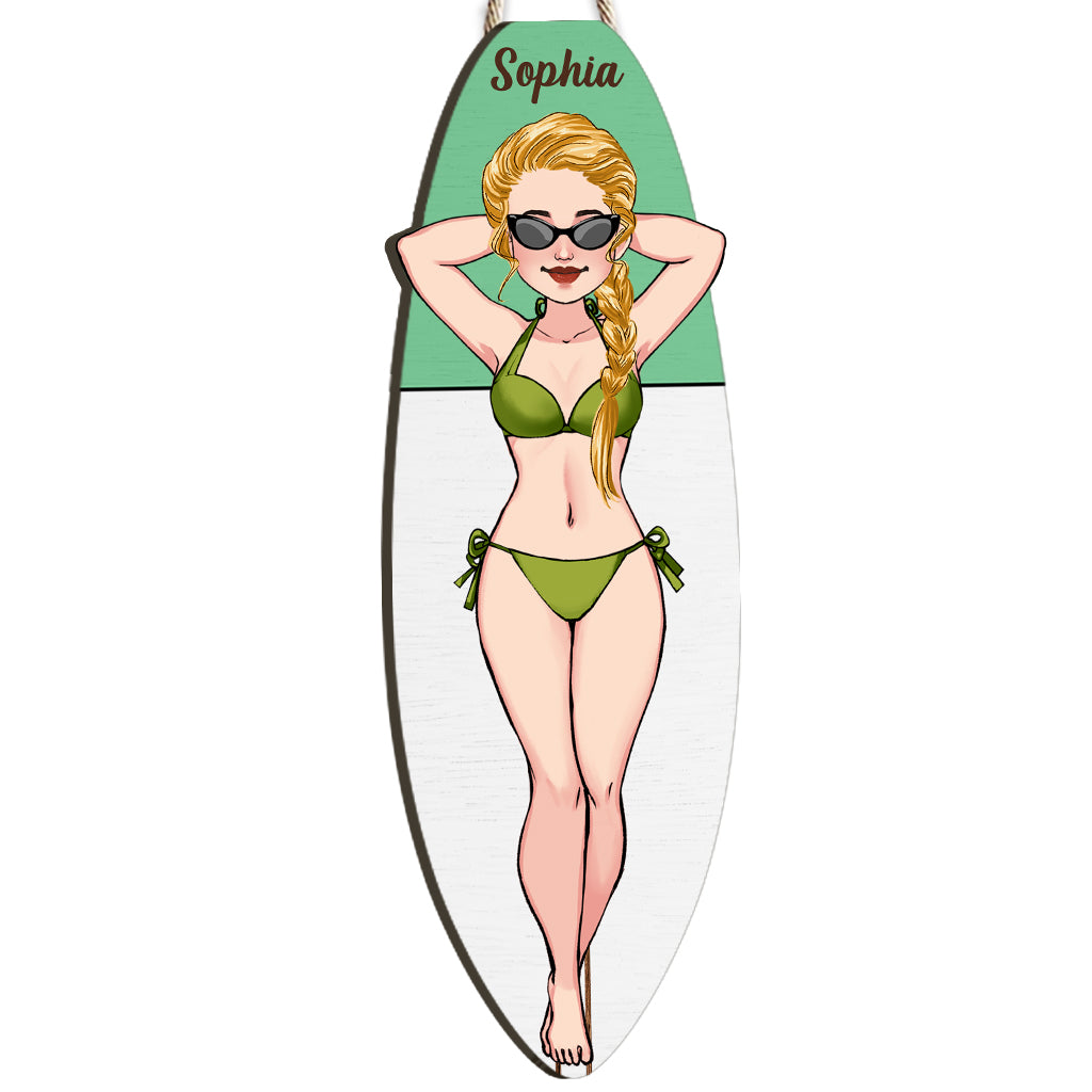 Laying On Board - Personalized Surfing Wood Sign