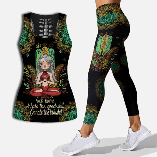 Inhale The Good - Personalized Yoga Hollow Tank Top and Leggings