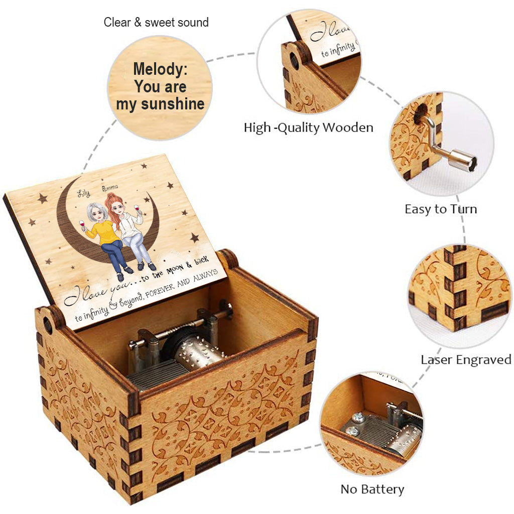 To The Moon And Back - Personalized Mother's day Mother Hand Crank Music Box