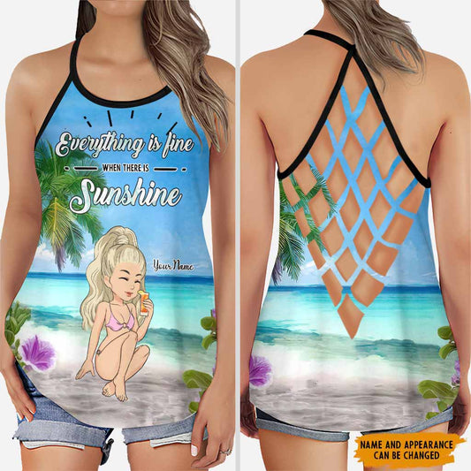 Everything Is Fine When There Is Sunshine - Personalized Sea Lover Cross Tank Top
