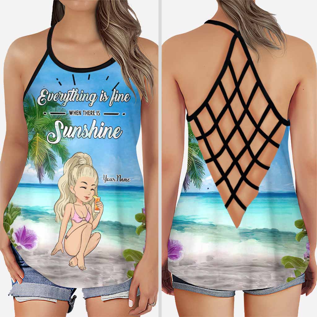 Everything Is Fine When There Is Sunshine - Personalized Sea Lover Cross Tank Top