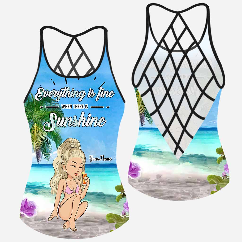 Everything Is Fine When There Is Sunshine - Personalized Sea Lover Cross Tank Top
