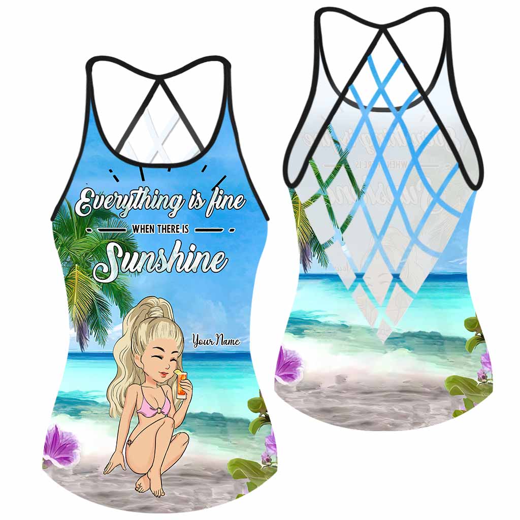 Everything Is Fine When There Is Sunshine - Personalized Sea Lover Cross Tank Top