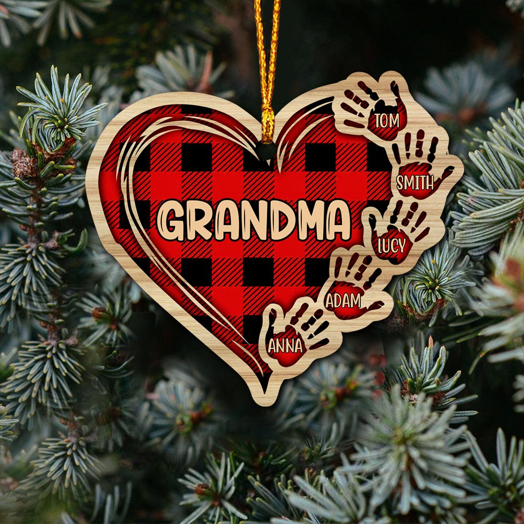 Grandma Mom Heart Hand Print - Personalized Christmas Grandma Ornament (Printed On Both Sides)