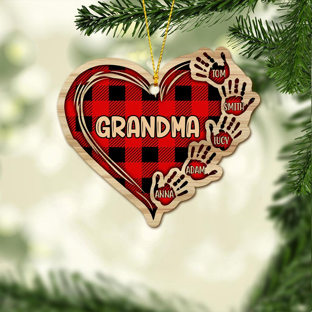 Grandma Mom Heart Hand Print - Personalized Christmas Grandma Ornament (Printed On Both Sides)