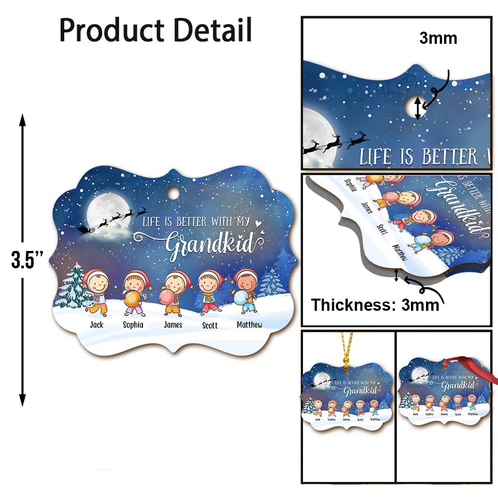 Life is Better With Grandkids - Personalized Christmas Grandma Ornament (Printed On Both Sides)