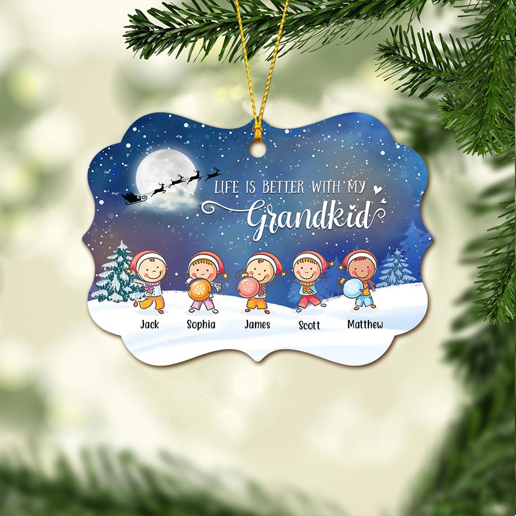 Life is Better With Grandkids - Personalized Christmas Grandma Ornament (Printed On Both Sides)
