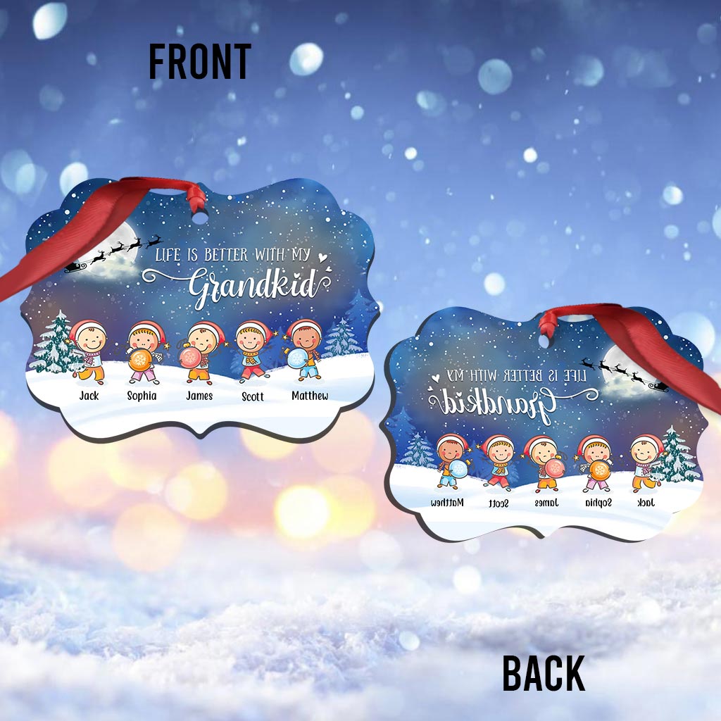 Life is Better With Grandkids - Personalized Christmas Grandma Ornament (Printed On Both Sides)
