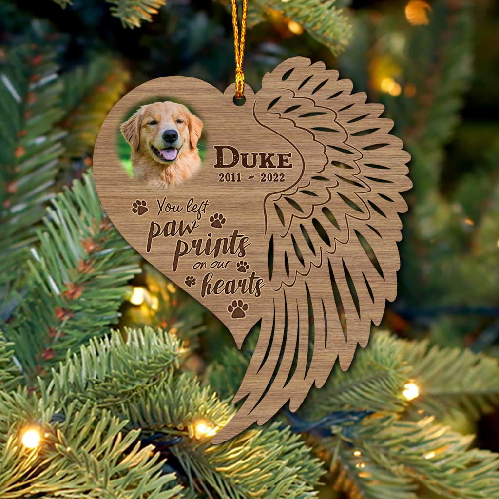 You Left Paw Prints On My Heart - Personalized Christmas Dog Ornament (Printed On Both Sides)