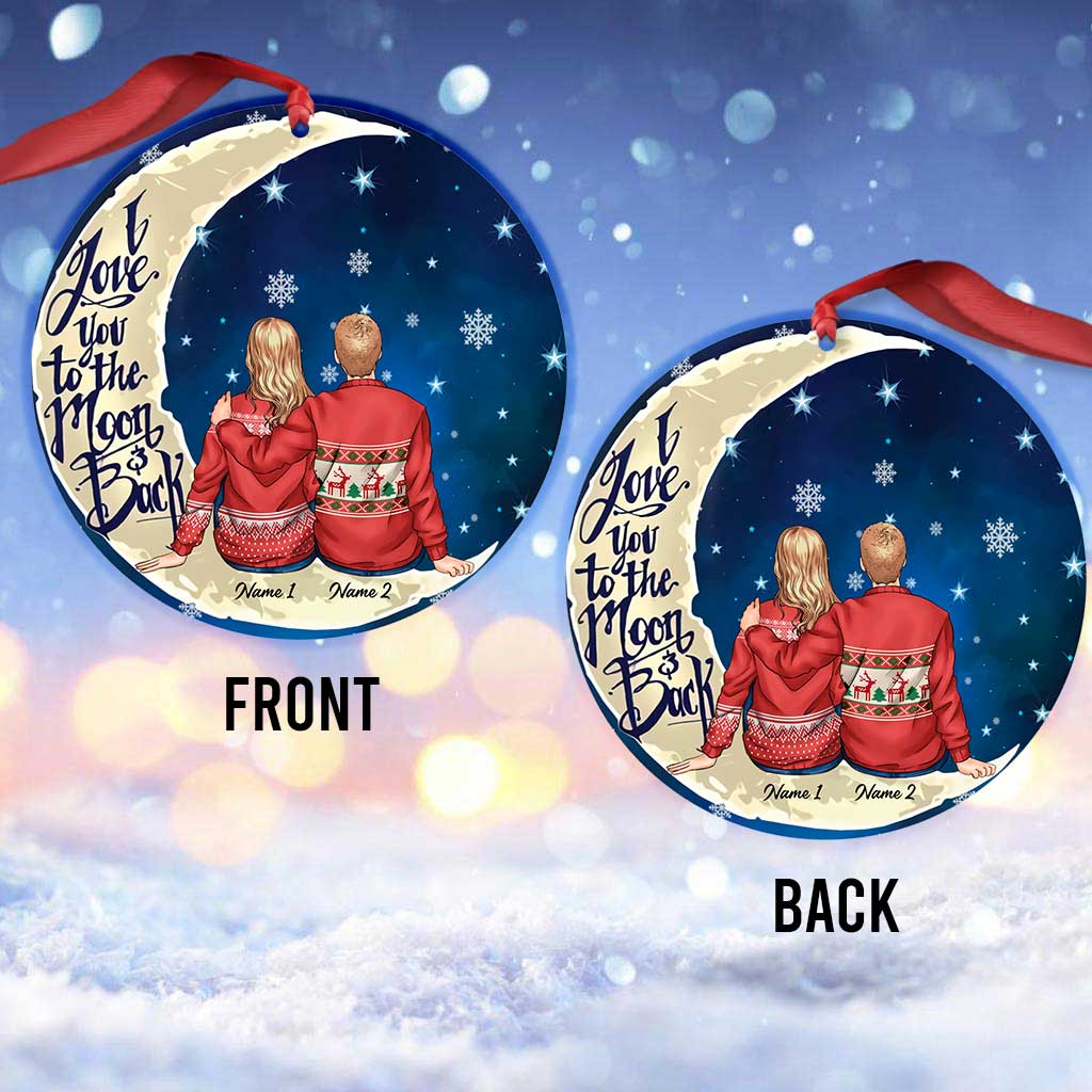 I Love You To The Moon And Back - Personalized Christmas Couple Ornament (Printed On Both Sides)