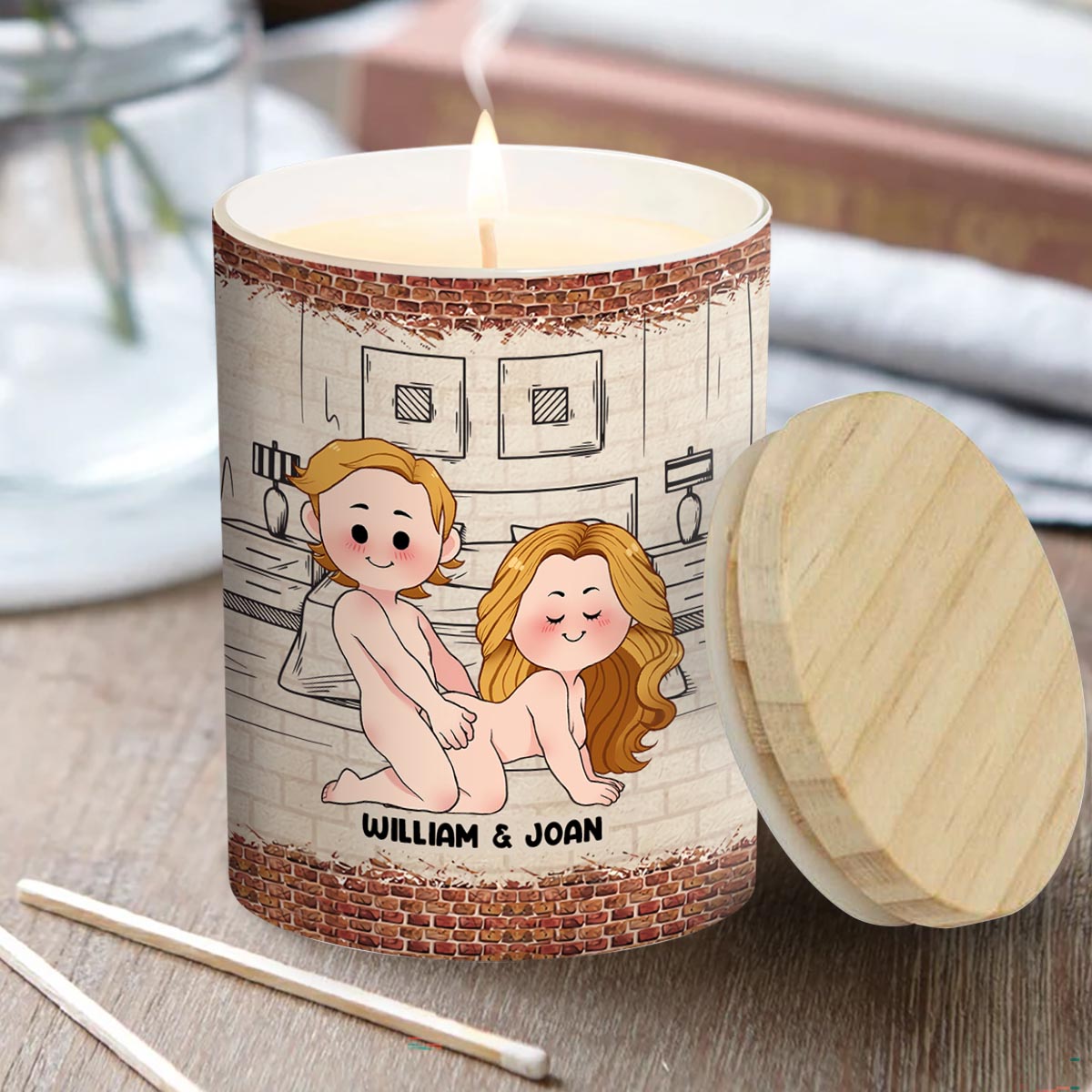 When This Candle Is Lid - Personalized Couple Candle With Wooden Lid