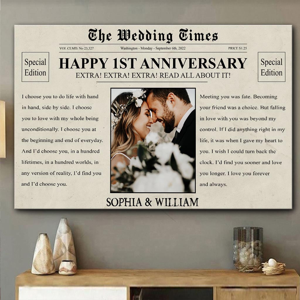 Happy Anniversary The Wedding Times Newspaper - Personalized Husband And Wife Canvas And Poster