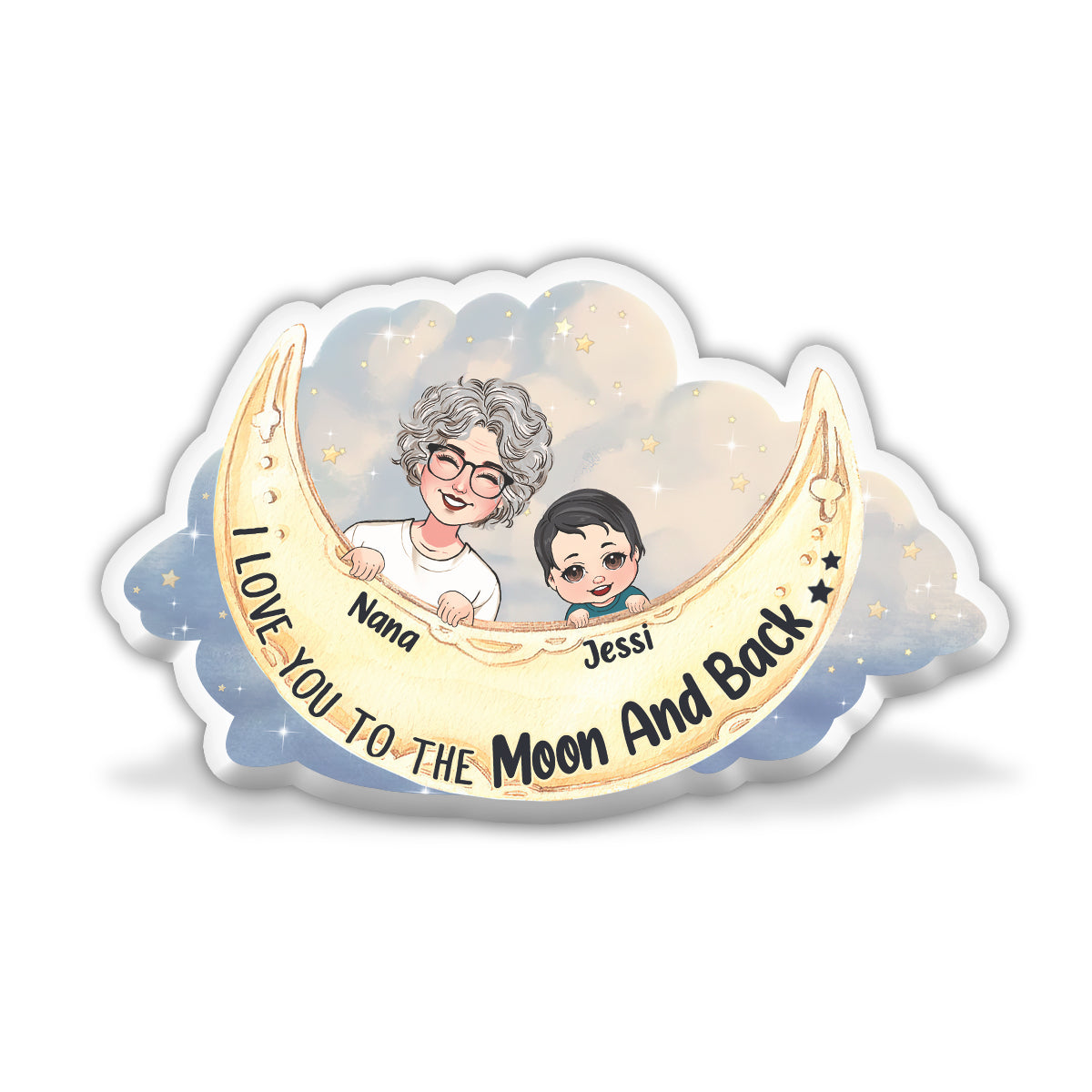 I Love You to The Moon And Back - Personalized Grandma Shaped Pillow