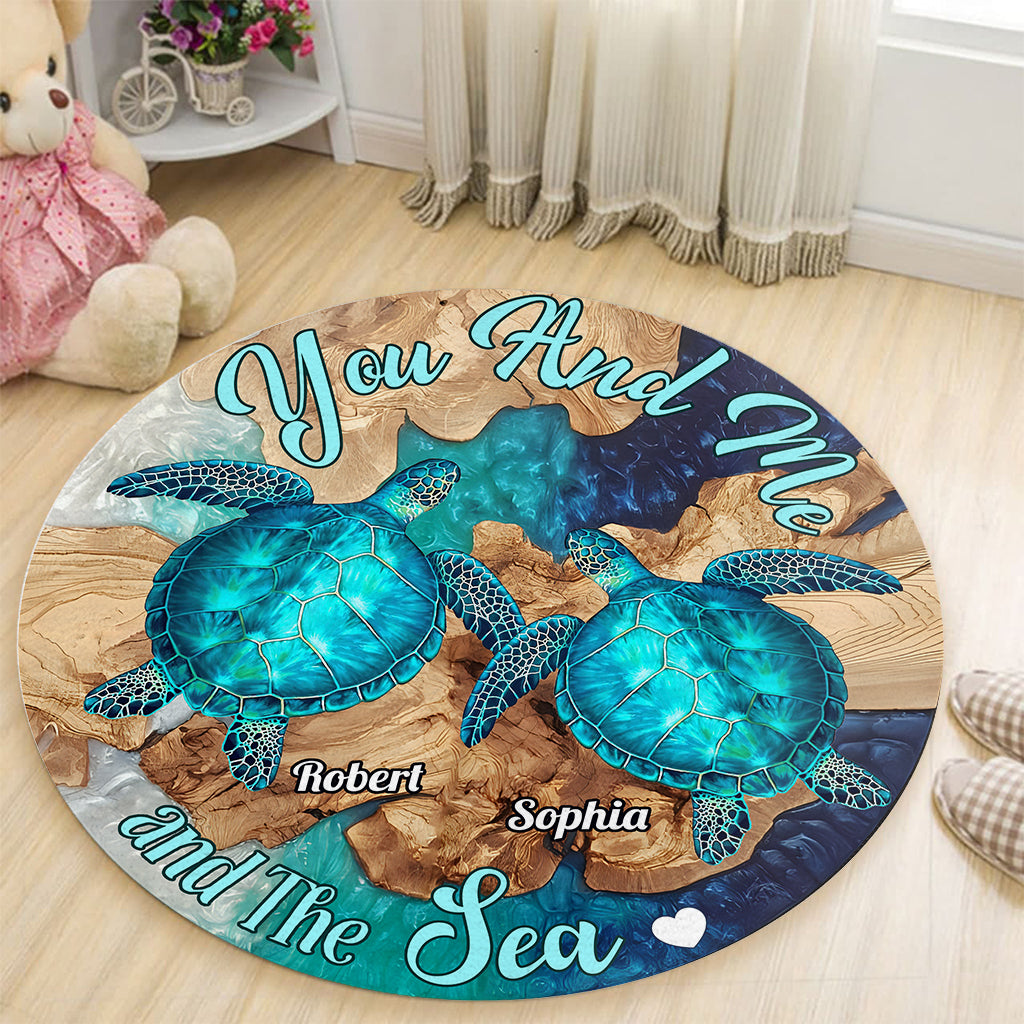 You And Me And The Sea - Personalized Turtle Round Rug