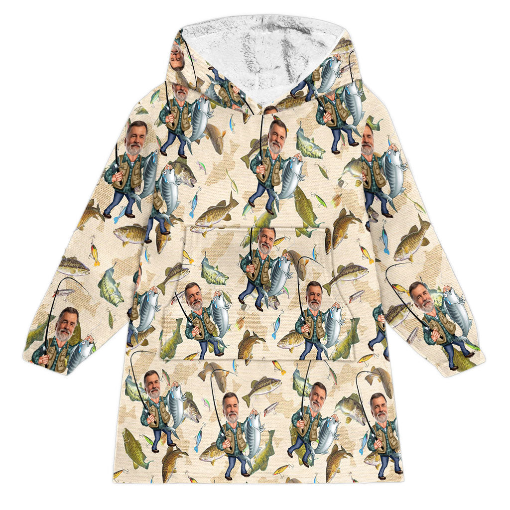 Photo Inserted Funny Fishing - Personalized Fishing Blanket Hoodie