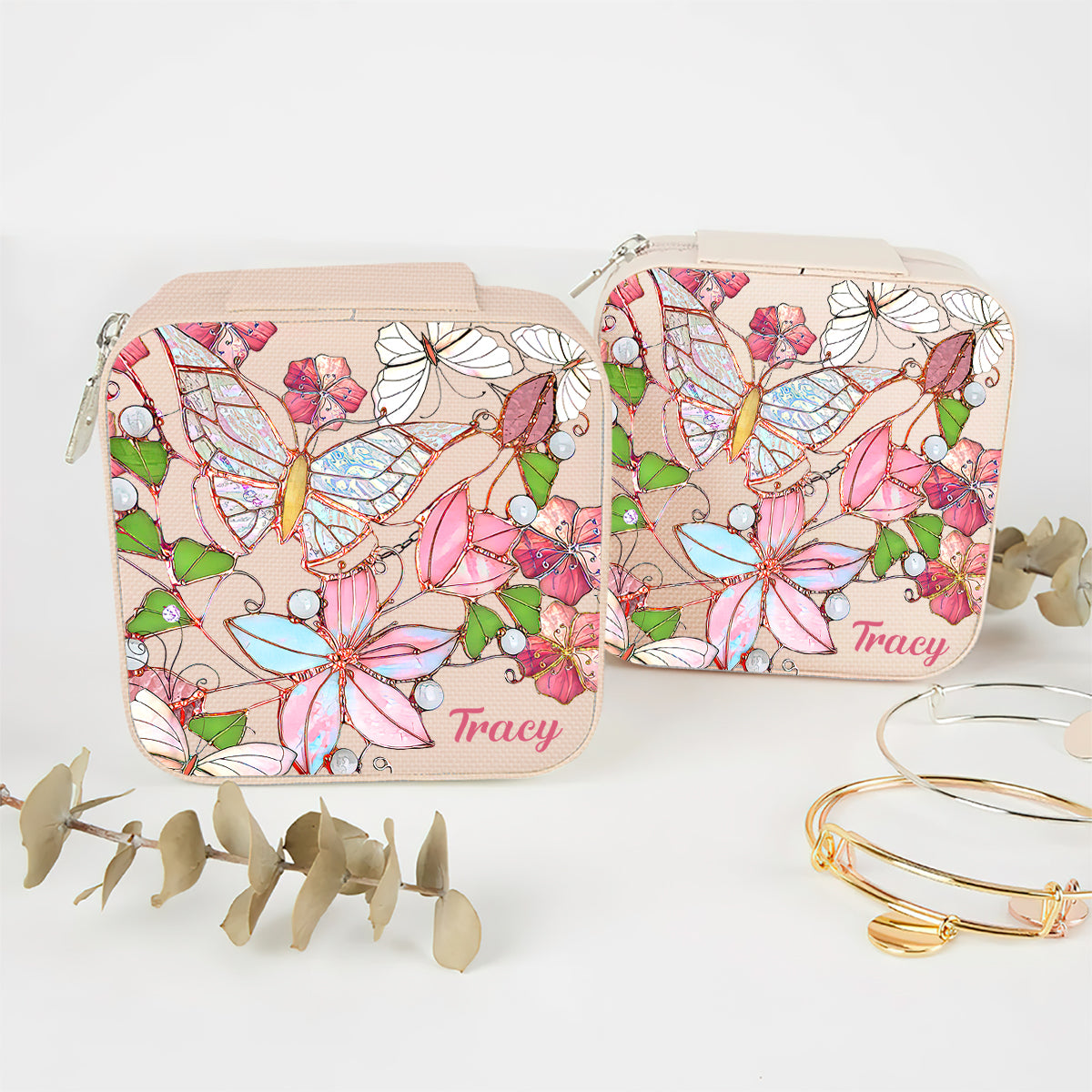 Butterfly And Flower - Personalized Butterfly Jewelry Box