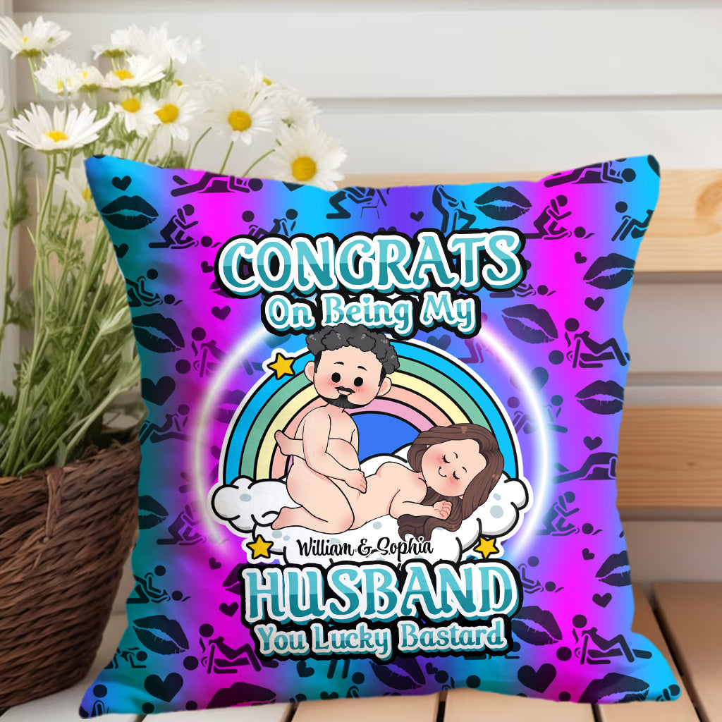Congrats On Being My Husband - Personalized Husband And Wife Throw Pillow