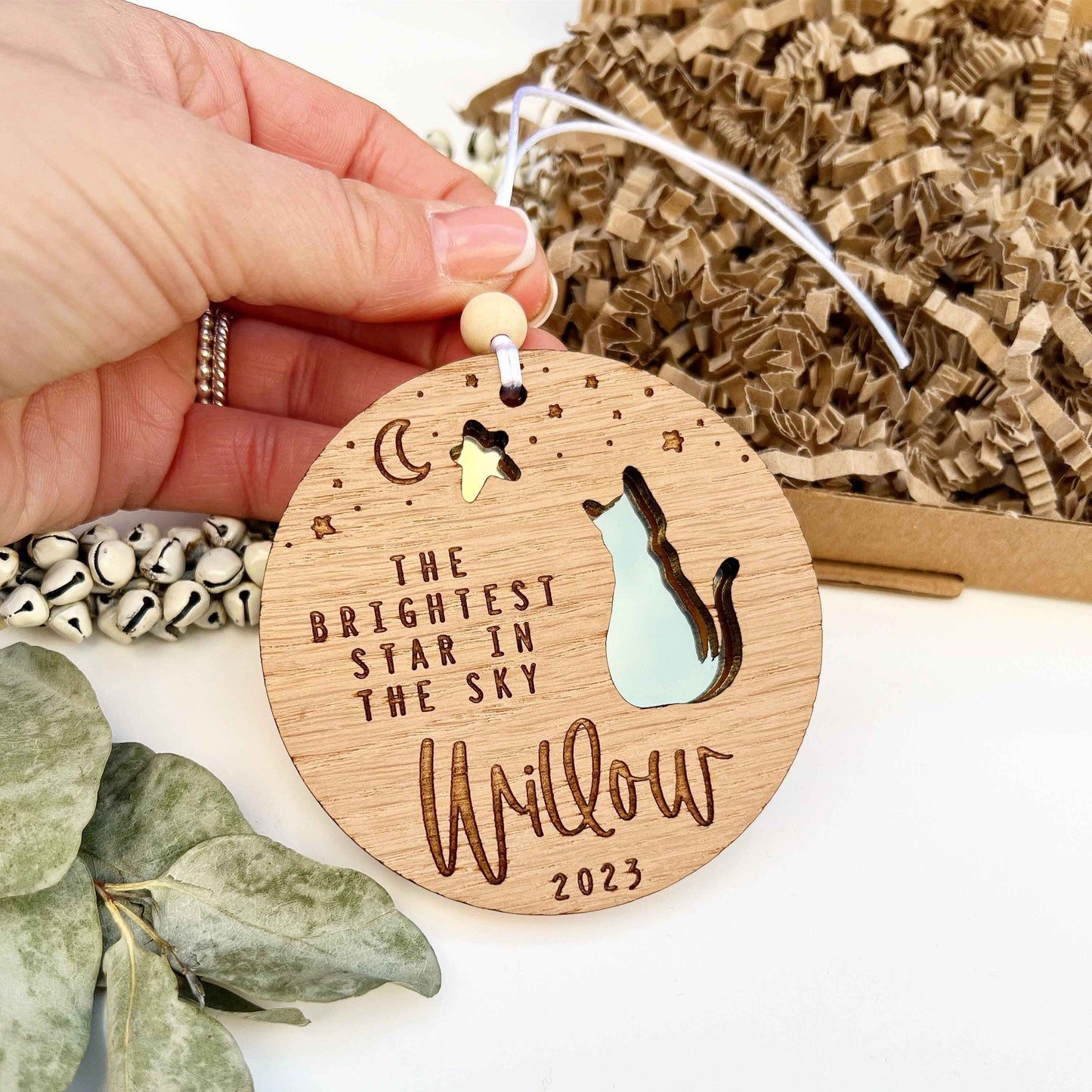 The Brightest Star In The Sky - Personalized Cat Mirrored Wooden Ornament