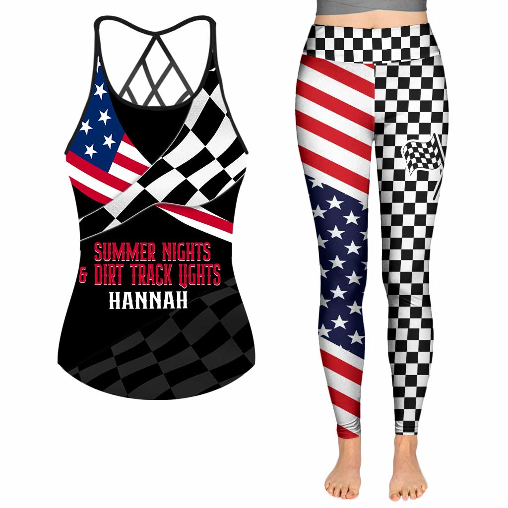 Summer Nights & Dirt Track Lights - Personalized Independence Day Racing Cross Tank Top and Leggings