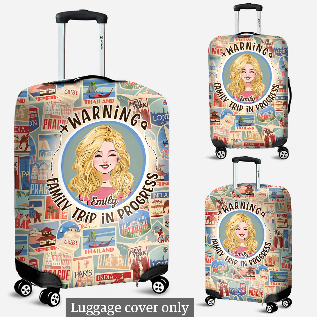 Warning Family Trip - Personalized Travelling Luggage Cover