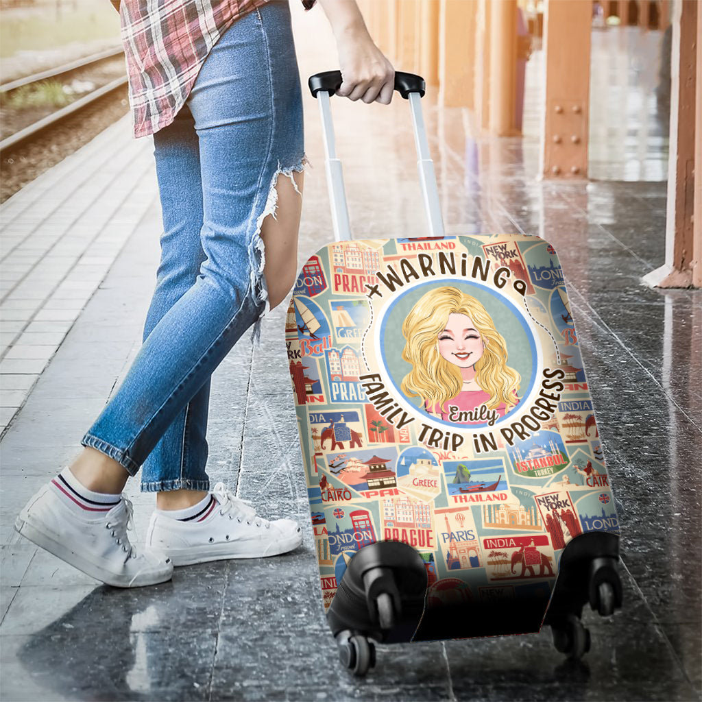 Warning Family Trip - Personalized Travelling Luggage Cover