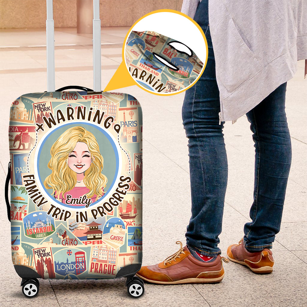 Warning Family Trip - Personalized Travelling Luggage Cover