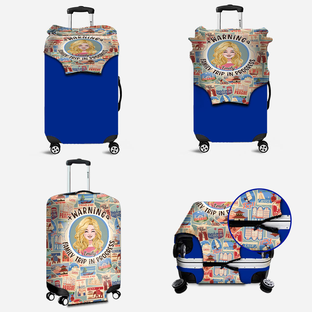 Warning Family Trip - Personalized Travelling Luggage Cover