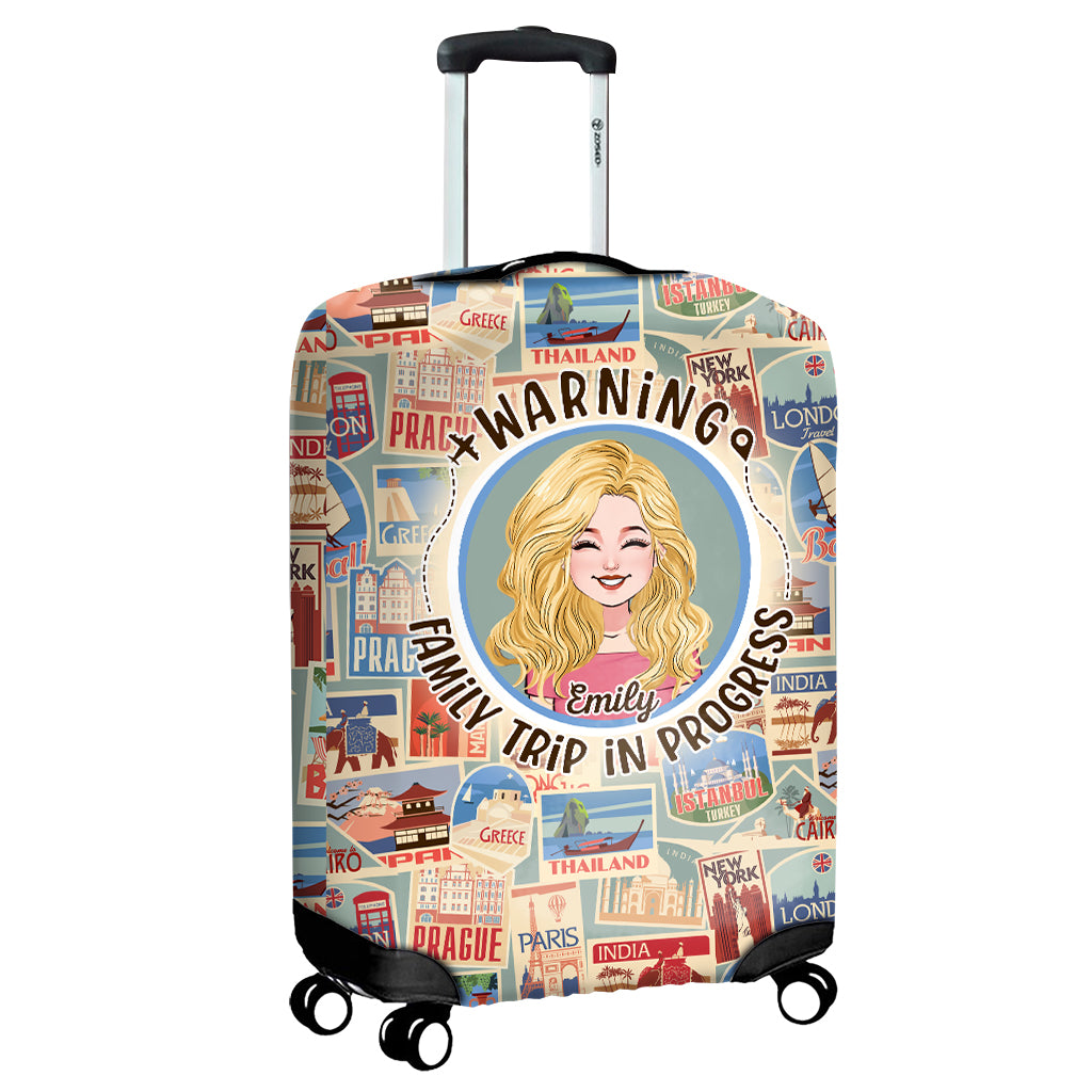 Warning Family Trip - Personalized Travelling Luggage Cover