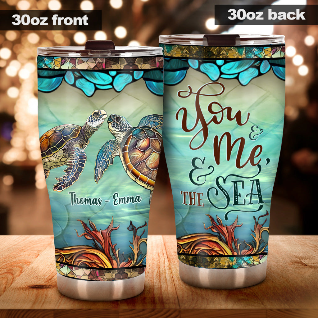 Colorful Turtle Couple - Personalized Turtle Tumbler