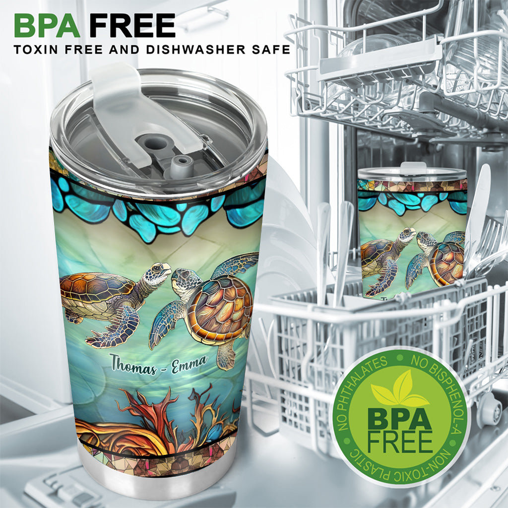 Colorful Turtle Couple - Personalized Turtle Tumbler