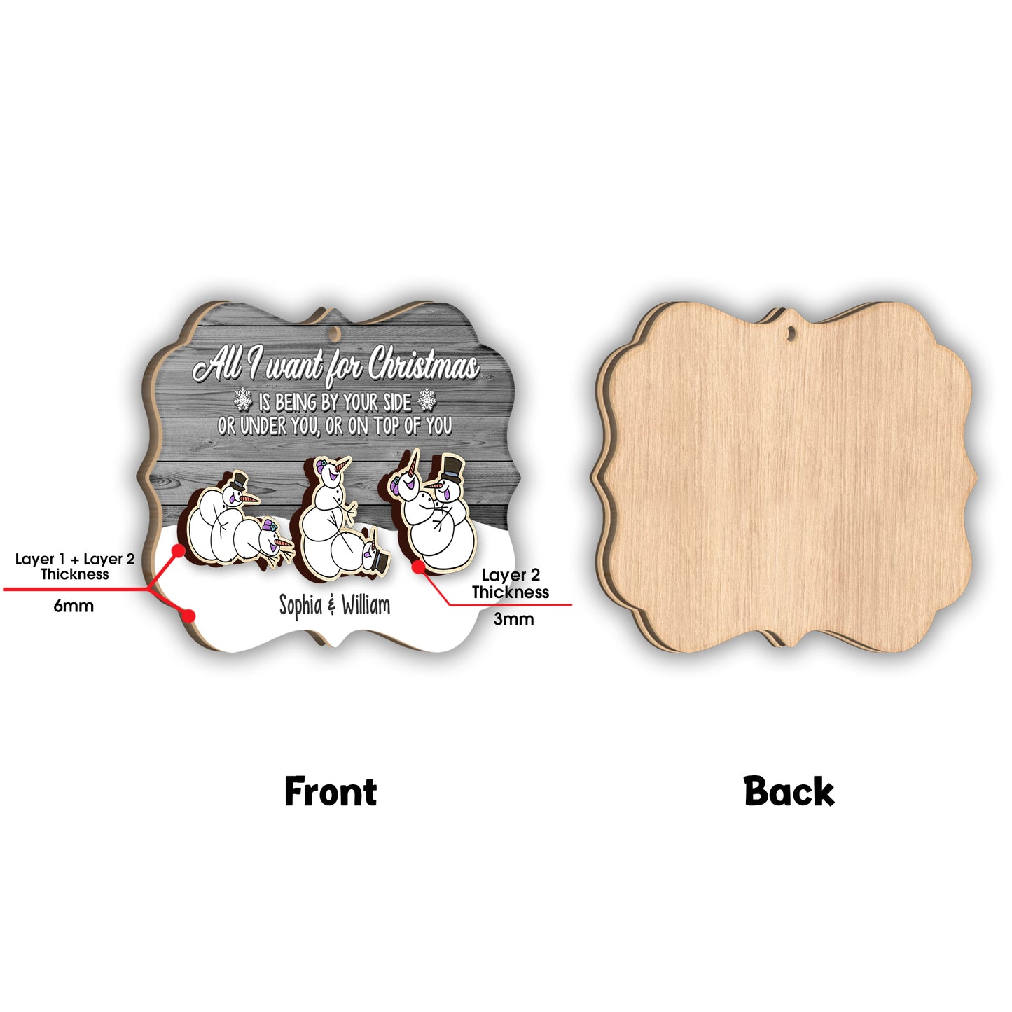 All I Want For Christmas - Personalized Couple 2 Layered Piece Ornament