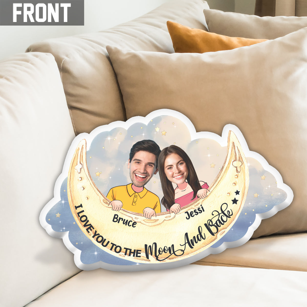 I Love You to The Moon And Back - Personalized Couple Shaped Pillow