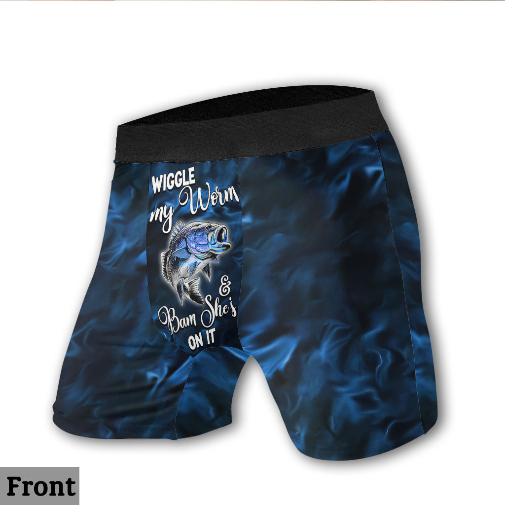 Wiggle My Worm And Bam She's On It - Personalized Fishing Men Boxer Briefs