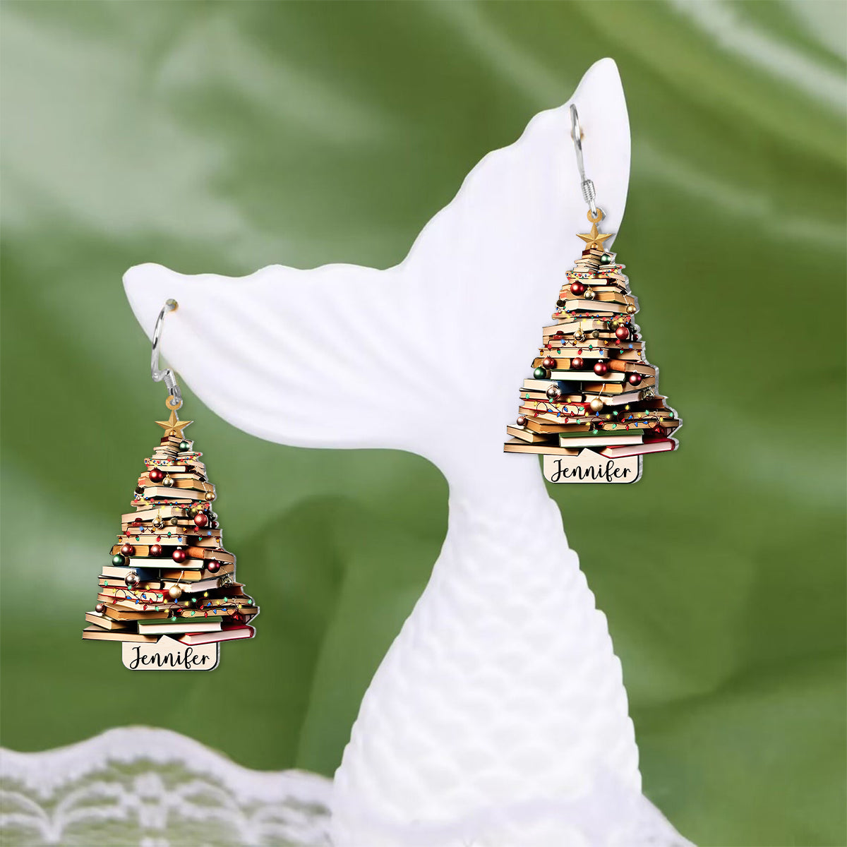 Just A Girl Who Loves Books Christmas Tree - Personalized Book Earrings