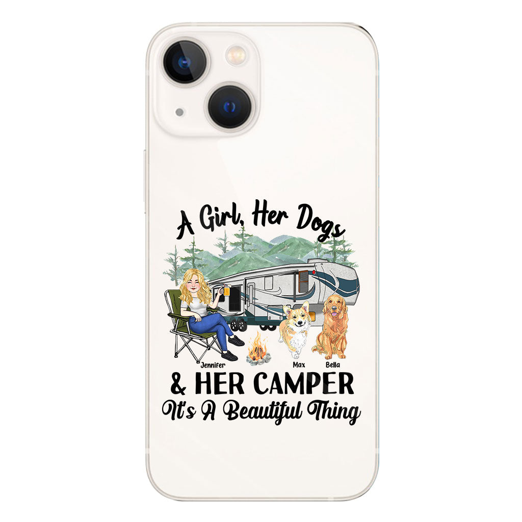 A Girl Her Dog And Her Camper - Camping gift for dog lover - Personalized Clear Phone Case