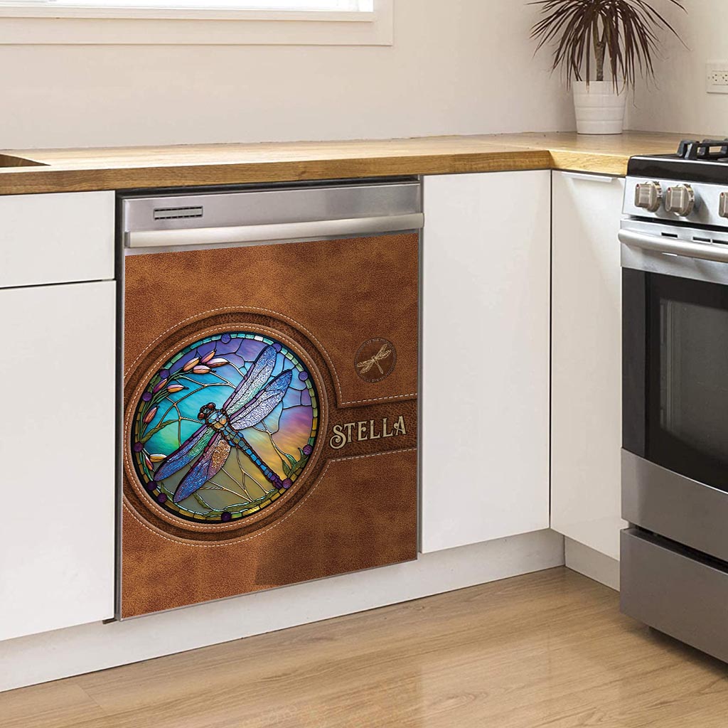 Stained Glass Dragonfly - Personalized Dragonfly Dishwasher Cover