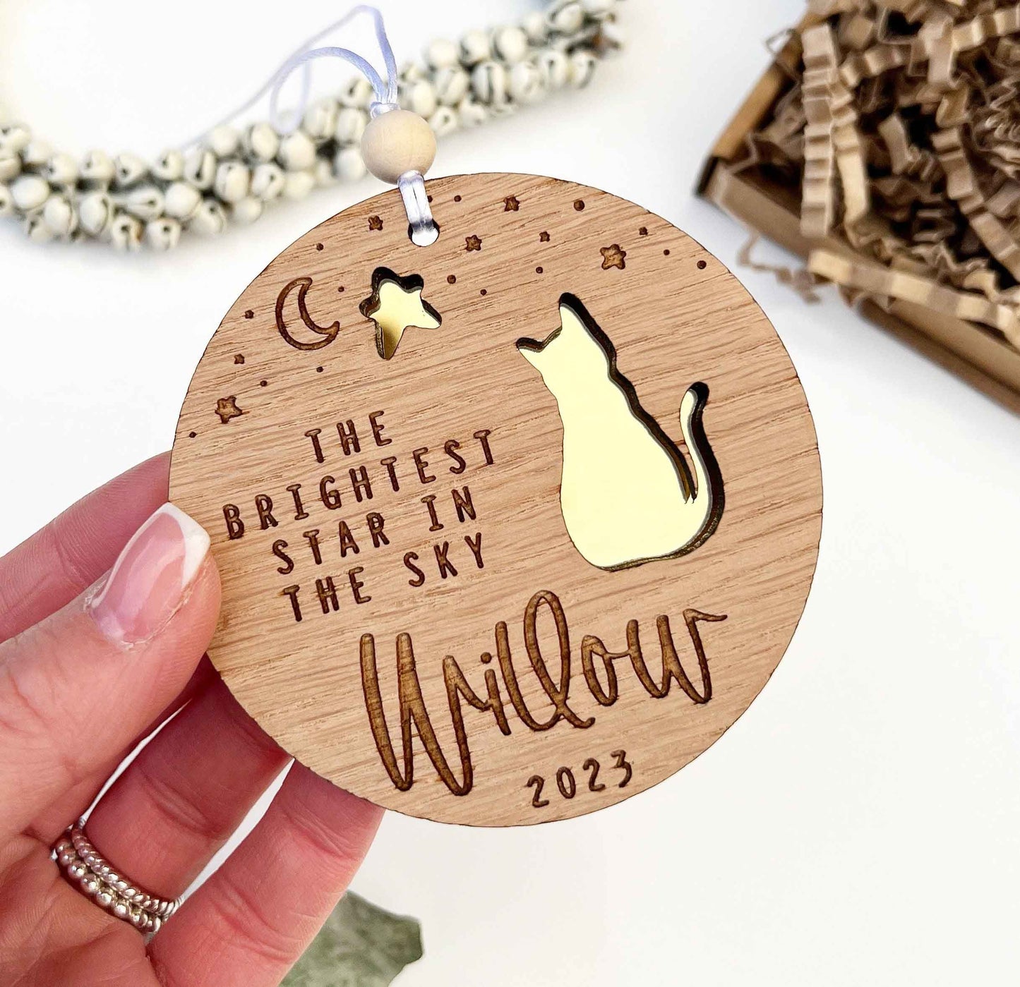 The Brightest Star In The Sky - Personalized Cat Mirrored Wooden Ornament
