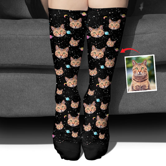 Custom Face Galaxy - Personalized Cat Socks