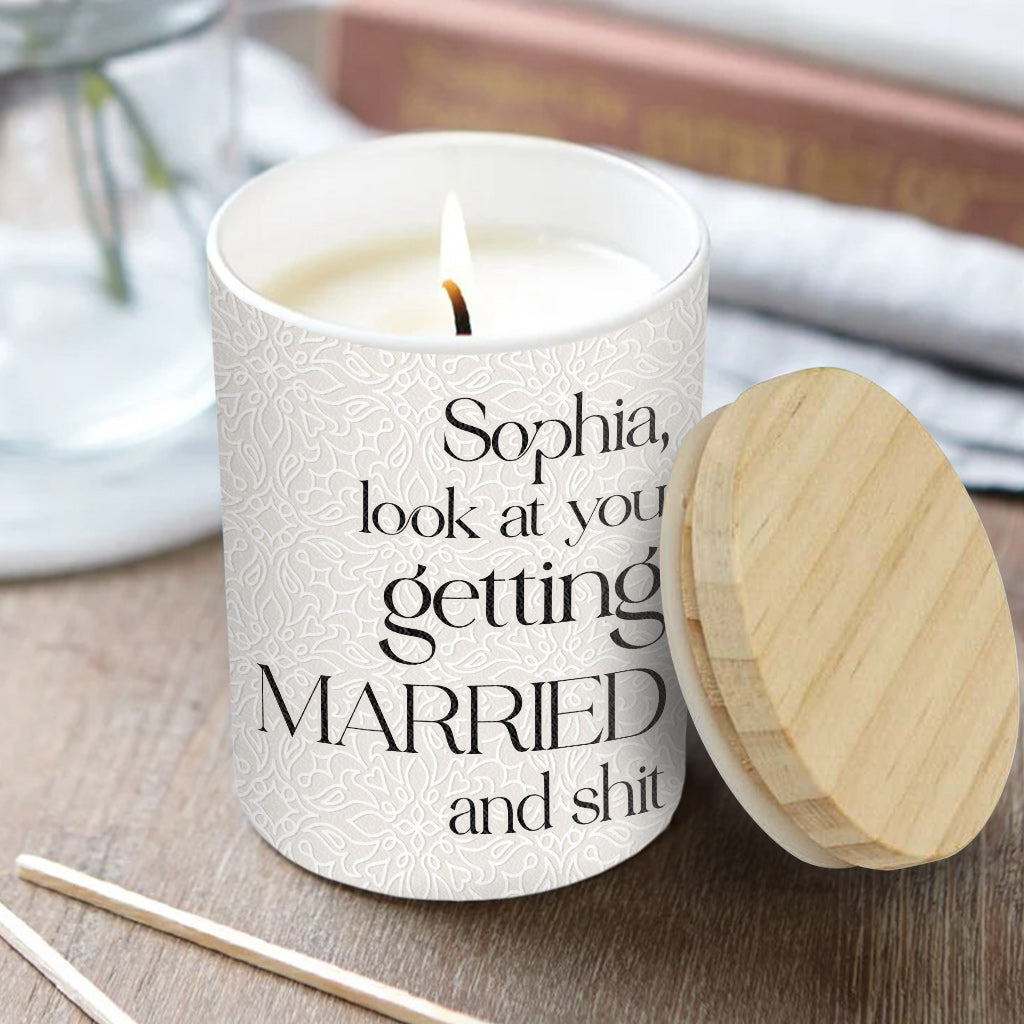 Look At You Getting Married - wedding gift for bride, groom - Personalized Candle With Wooden Lid
