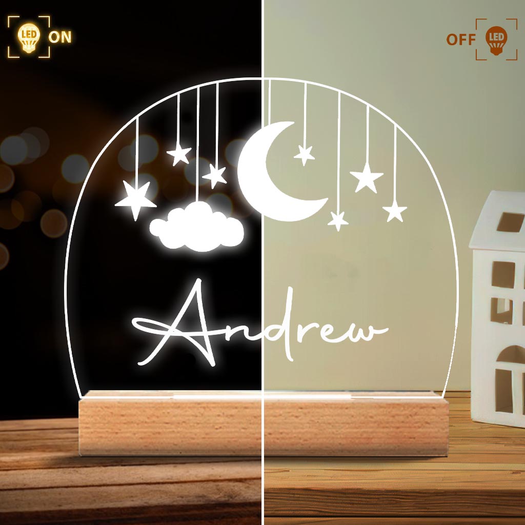 Moon and Star Nightlight - Personalized Kid Shaped Plaque Light Base