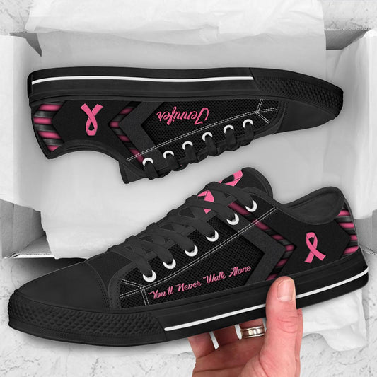 You'll Never Walk Alone - Personalized Breast Cancer Awareness Low Top Shoes