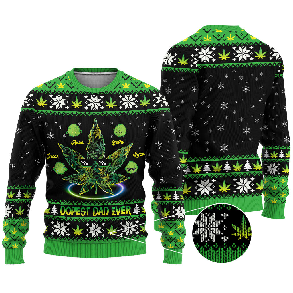 Dopest Dad Ever - Personalized Weed Ugly Sweater