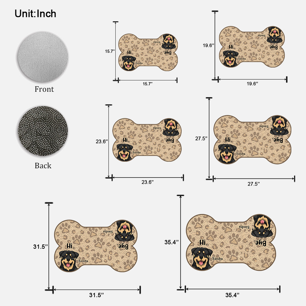 Hi Bye - Personalized Dog Shaped Doormat