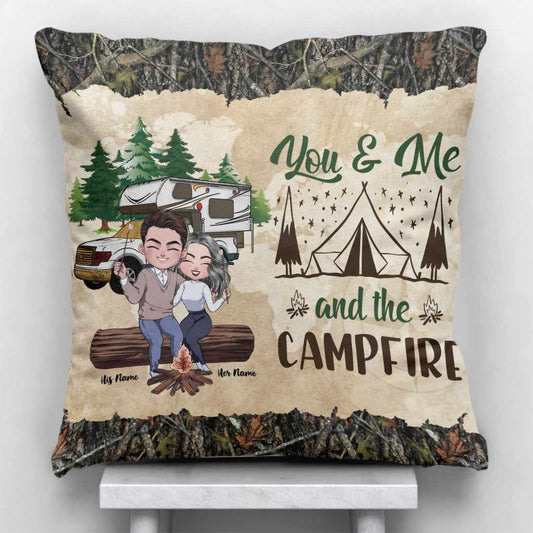You And Me And The Campfire - Personalized Camping Throw Pillow