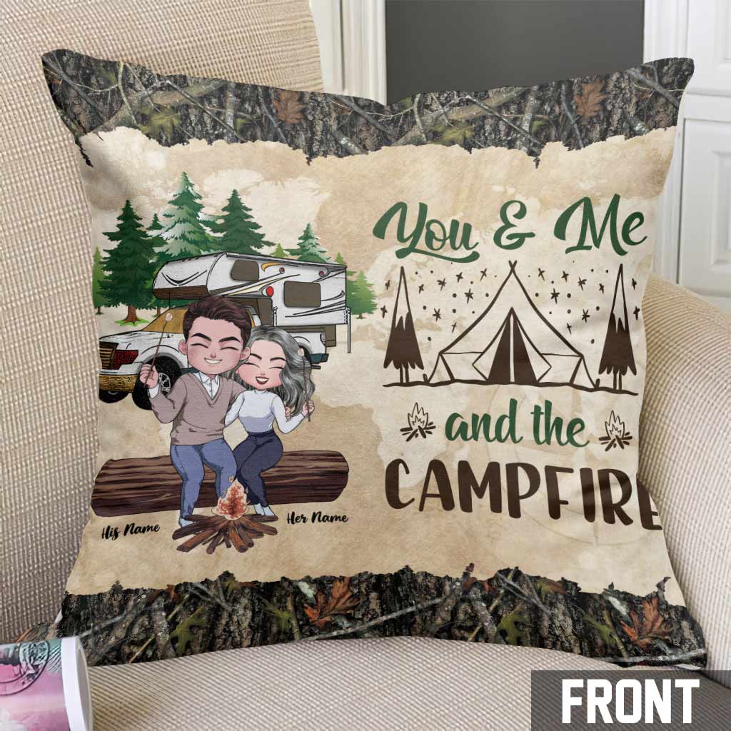You And Me And The Campfire - Personalized Camping Throw Pillow