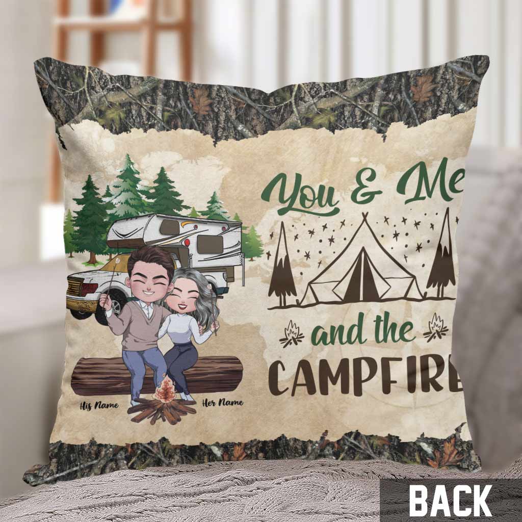 You And Me And The Campfire - Personalized Camping Throw Pillow