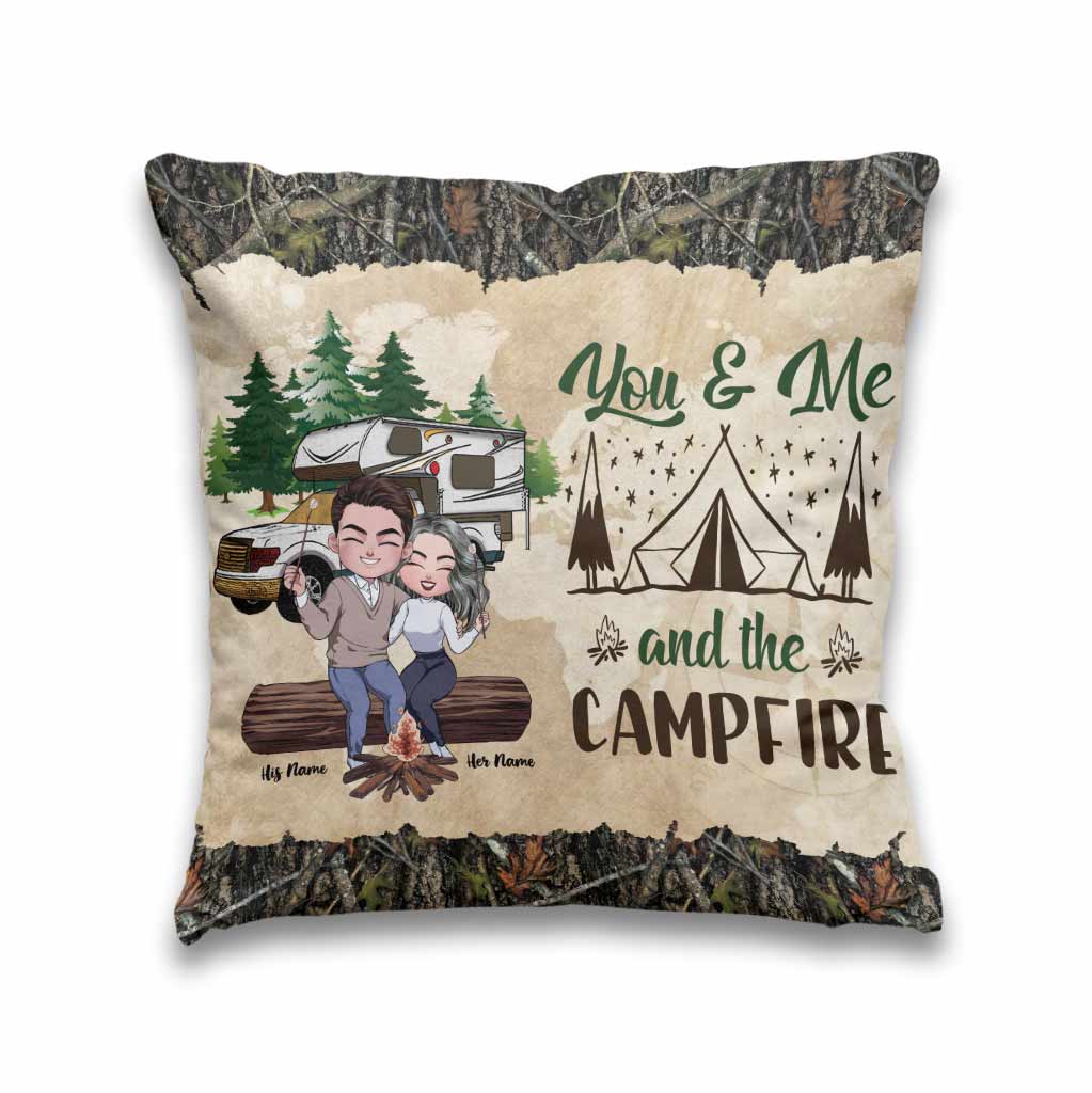 You And Me And The Campfire - Personalized Camping Throw Pillow