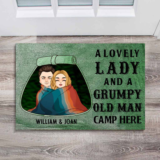 A Lovely Lady Grumpy Old Man Camp Here - Personalized Couple Camping Doormat